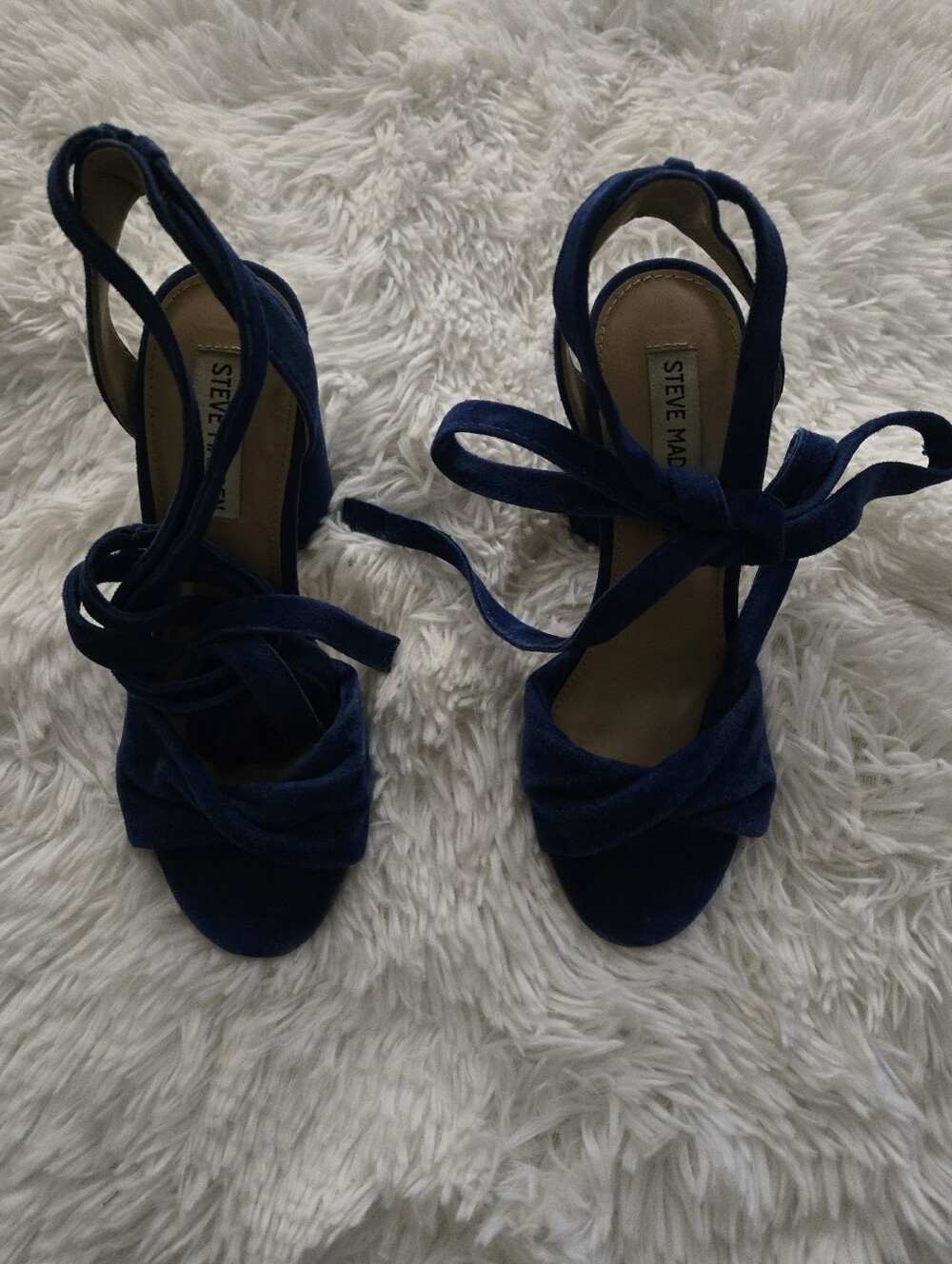 Steve Madden Deep Blue Suede Wrap-Heel Sandals